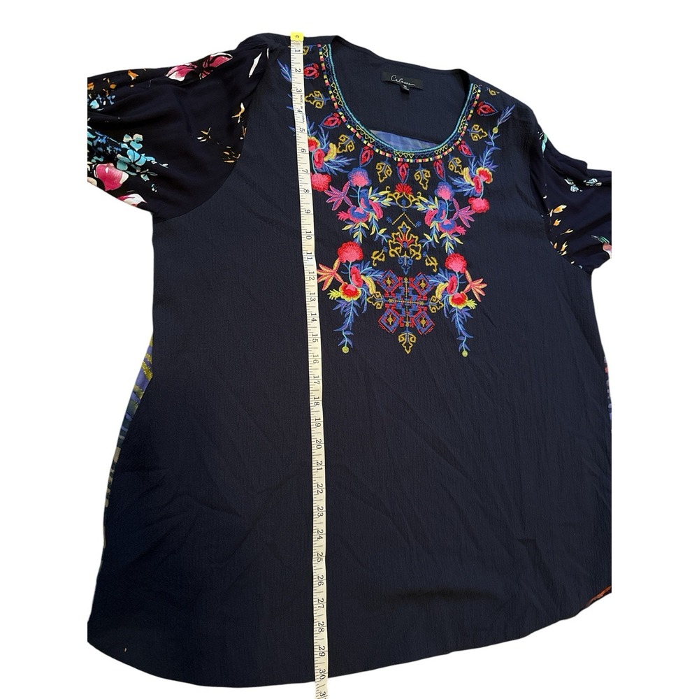 Calessa Tunic Top Womens 1X Textured Embroidered 3/4 Sleeve Art To Wear - Picture 9 of 9